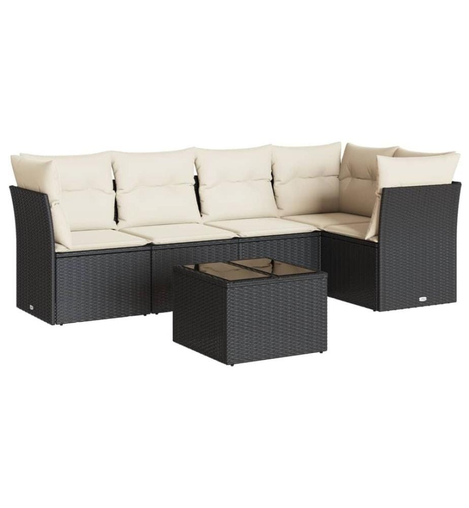 6-tlg. Garten-Sofagarnitur mit Kissen Schwarz Poly Rattan