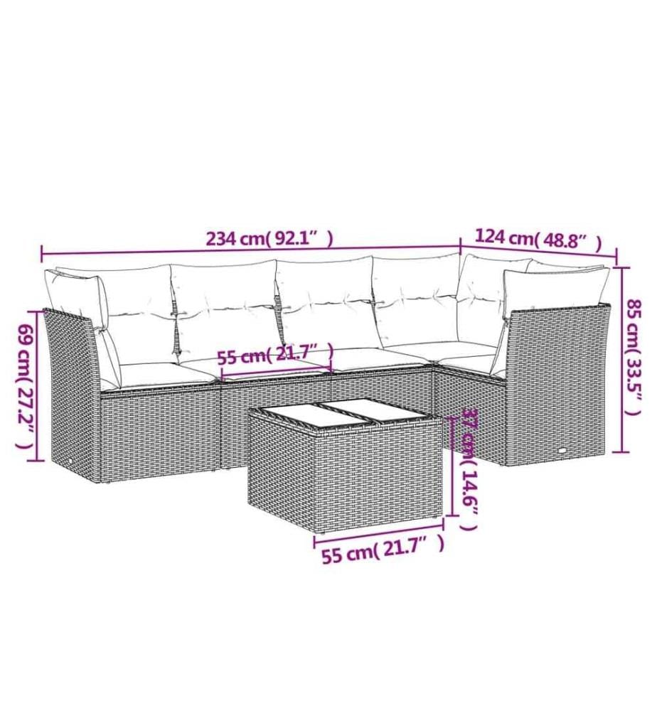 6-tlg. Garten-Sofagarnitur mit Kissen Schwarz Poly Rattan