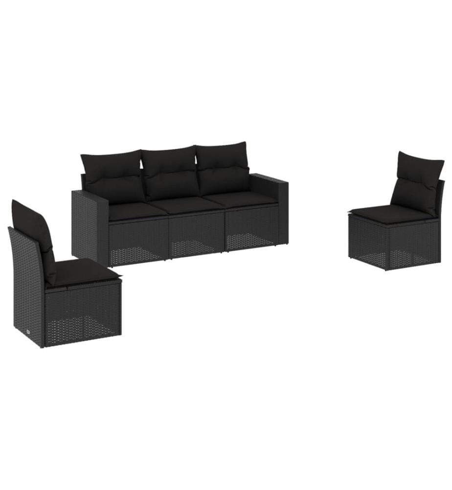 5-tlg. Garten-Sofagarnitur mit Kissen Schwarz Poly Rattan