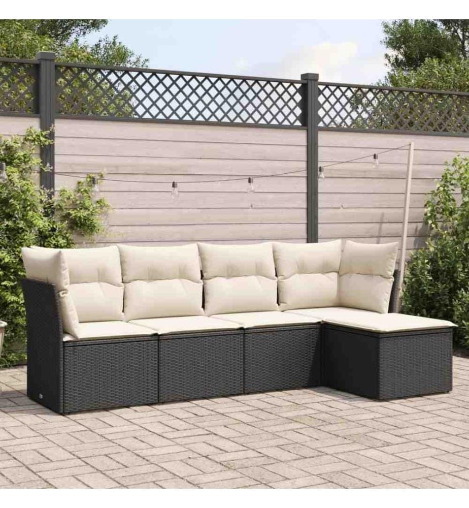 5-tlg. Garten-Sofagarnitur mit Kissen Schwarz Poly Rattan