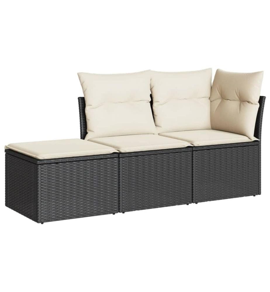 3-tlg. Garten-Sofagarnitur mit Kissen Schwarz Poly Rattan