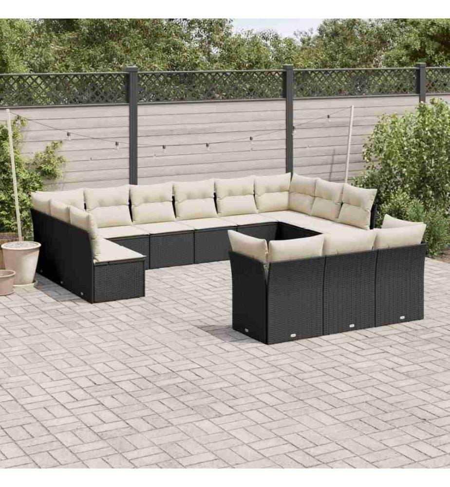 13-tlg. Garten-Sofagarnitur mit Kissen Schwarz Poly Rattan