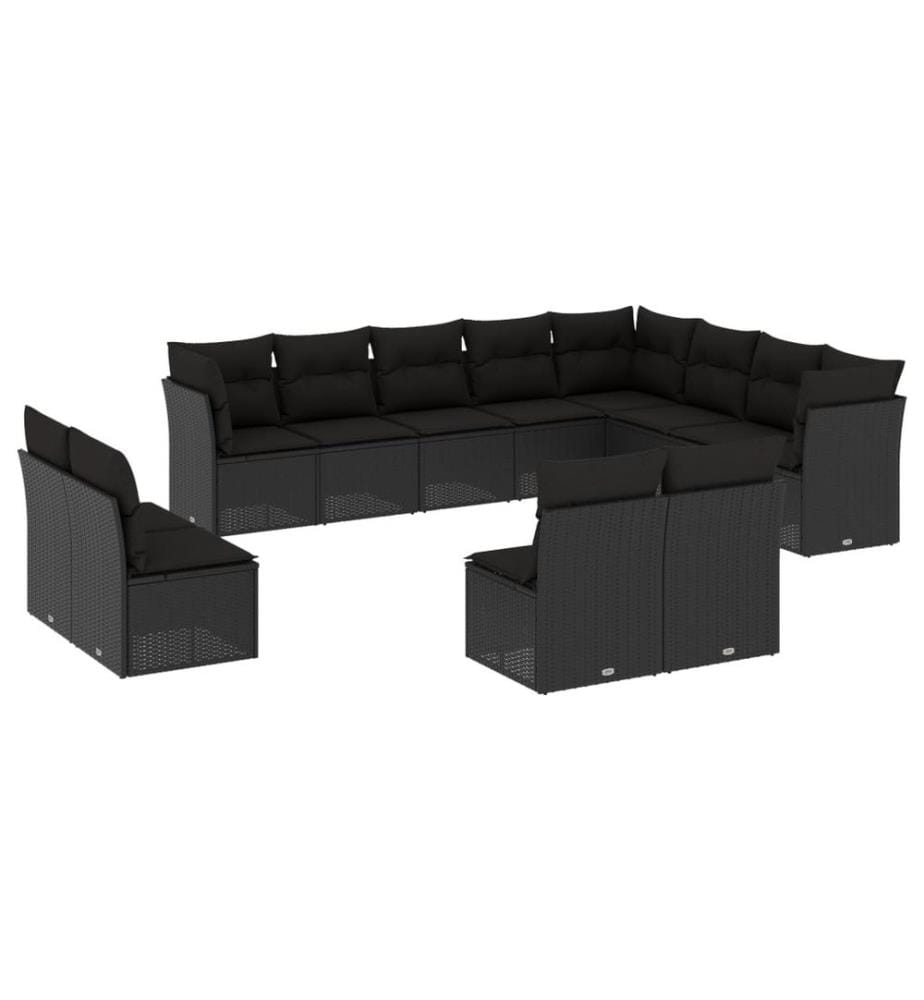 12-tlg. Garten-Sofagarnitur mit Kissen Schwarz Poly Rattan