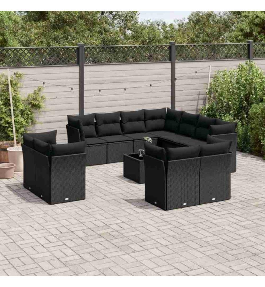 12-tlg. Garten-Sofagarnitur mit Kissen Schwarz Poly Rattan