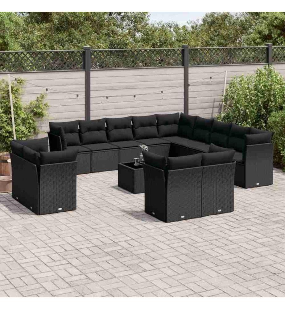 14-tlg. Garten-Sofagarnitur mit Kissen Schwarz Poly Rattan