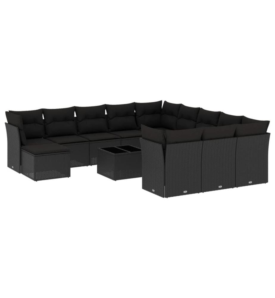 13-tlg. Garten-Sofagarnitur mit Kissen Schwarz Poly Rattan