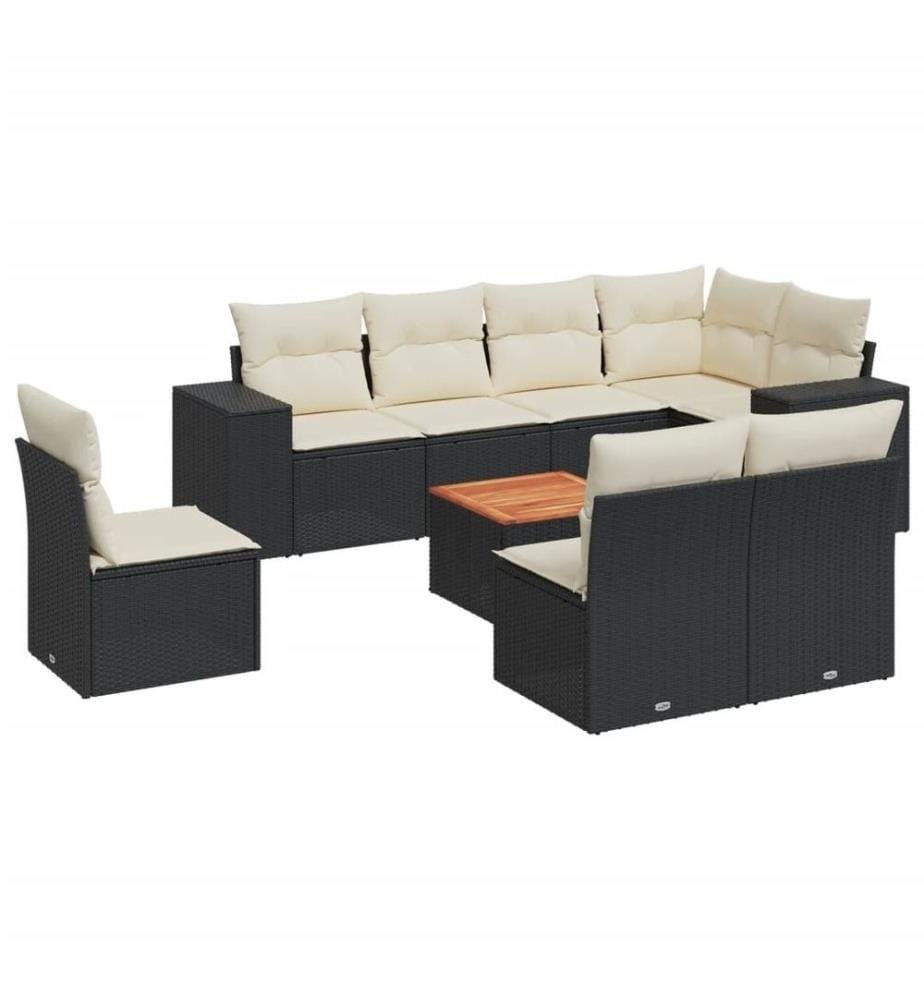 9-tlg. Garten-Sofagarnitur mit Kissen Schwarz Poly Rattan