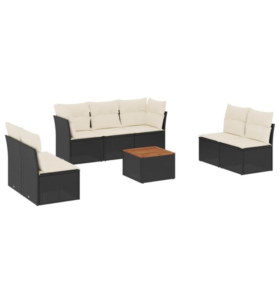8-tlg. Garten-Sofagarnitur mit Kissen Schwarz Poly Rattan