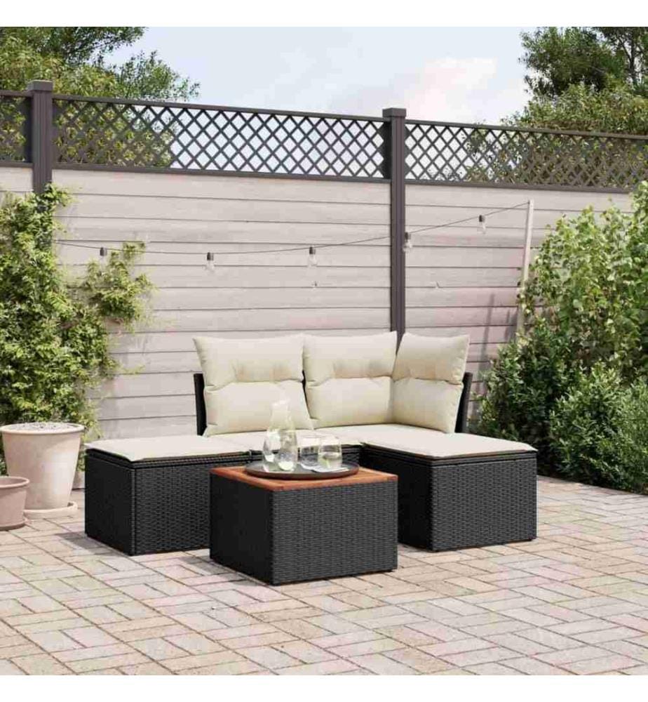 5-tlg. Garten-Sofagarnitur mit Kissen Schwarz Poly Rattan