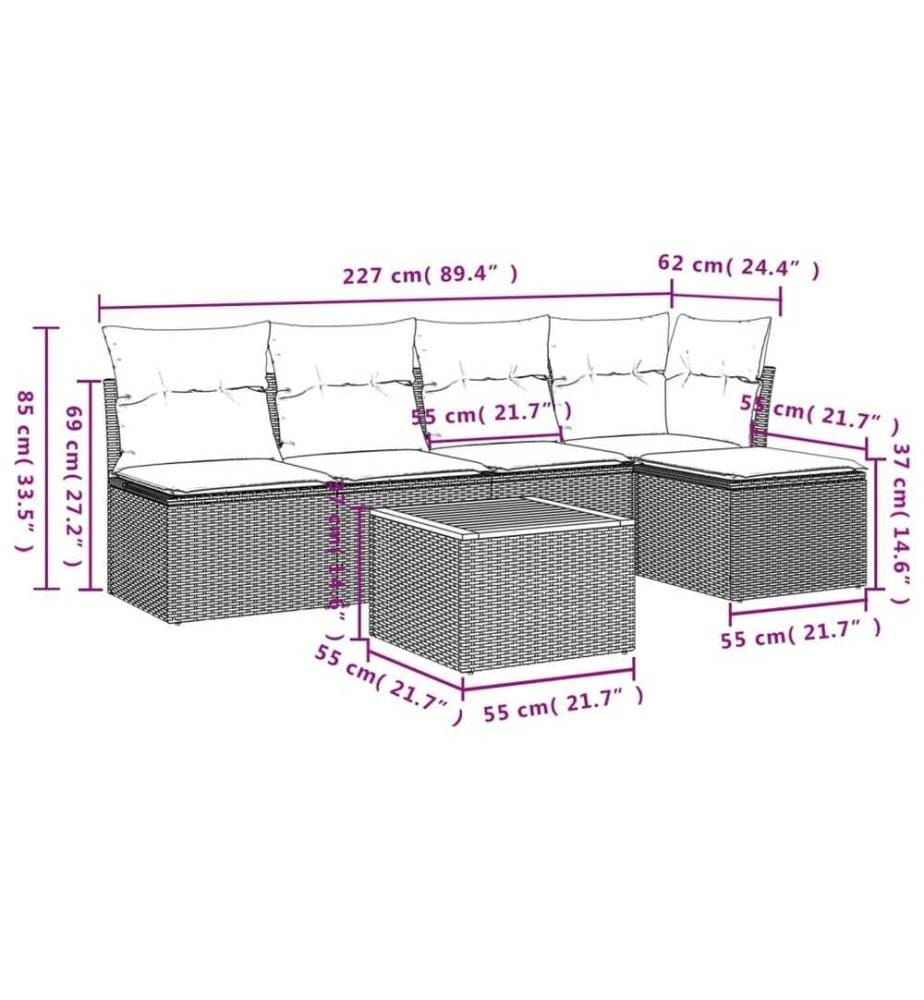 6-tlg. Garten-Sofagarnitur mit Kissen Schwarz Poly Rattan