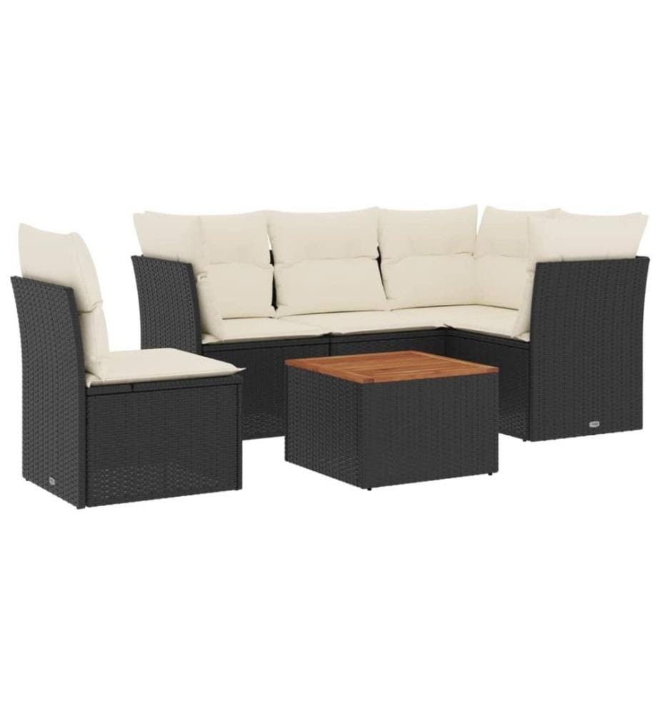 6-tlg. Garten-Sofagarnitur mit Kissen Schwarz Poly Rattan