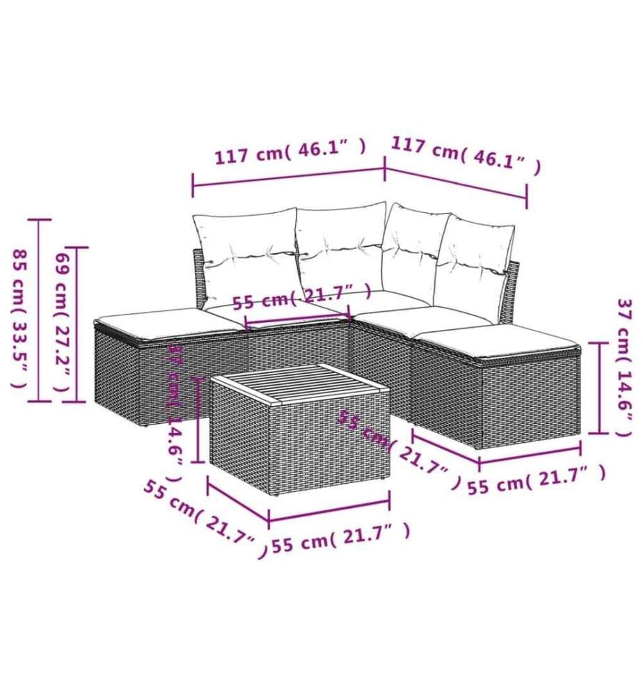 6-tlg. Garten-Sofagarnitur mit Kissen Schwarz Poly Rattan