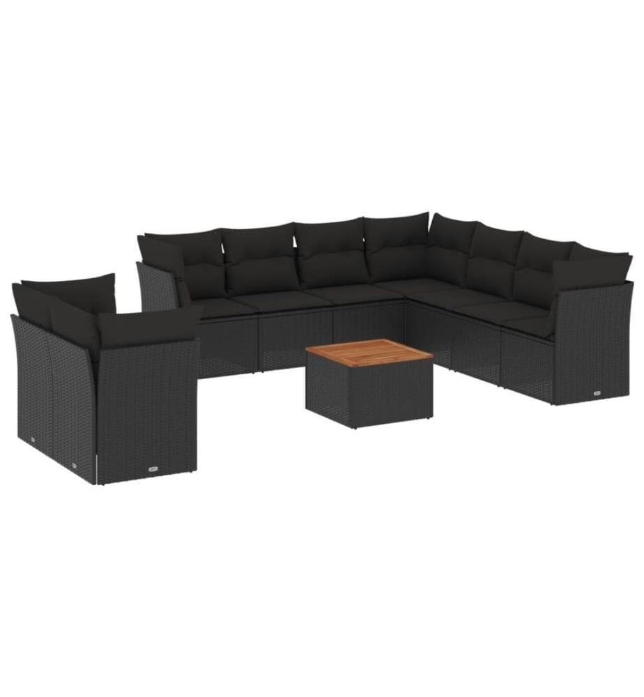 10-tlg. Garten-Sofagarnitur mit Kissen Schwarz Poly Rattan