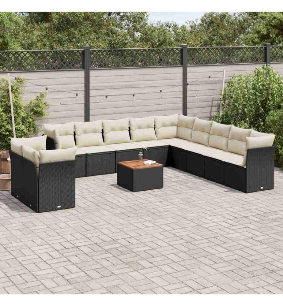 12-tlg. Garten-Sofagarnitur mit Kissen Schwarz Poly Rattan
