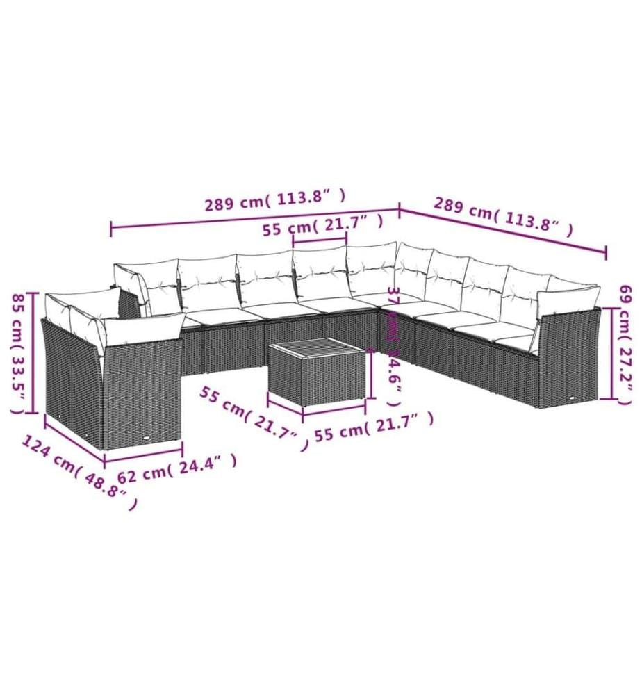 12-tlg. Garten-Sofagarnitur mit Kissen Schwarz Poly Rattan