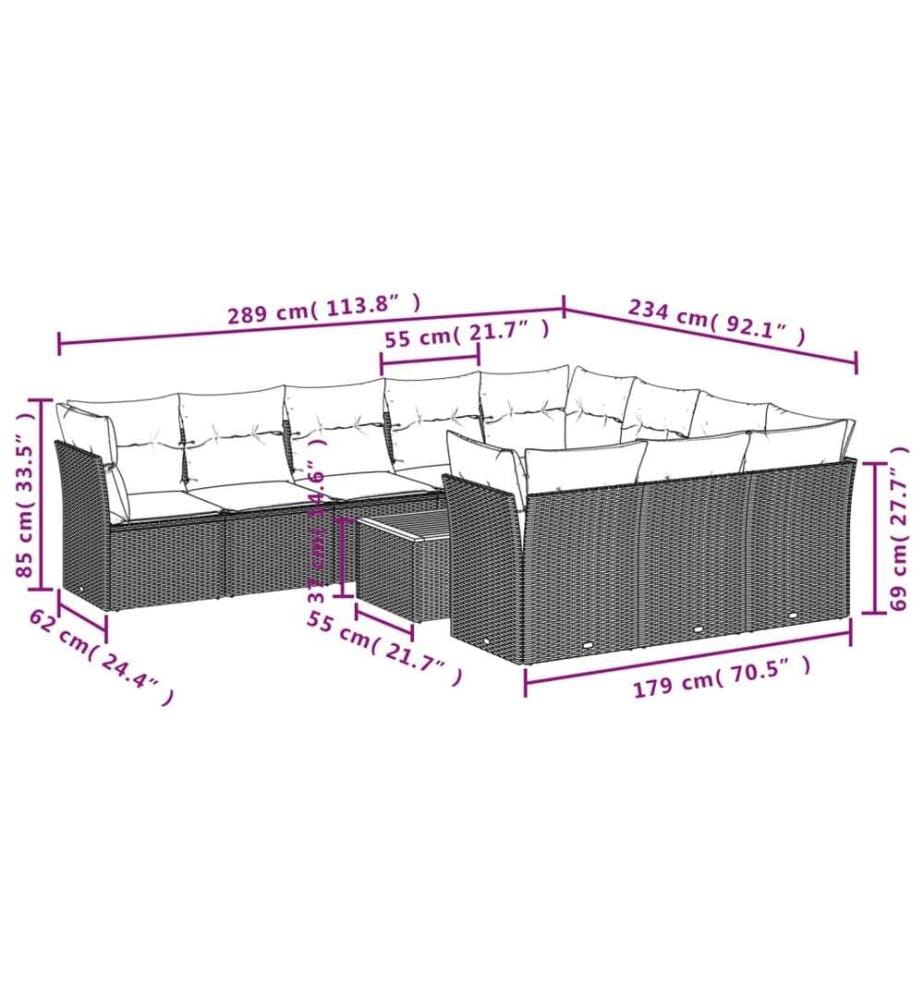 11-tlg. Garten-Sofagarnitur mit Kissen Schwarz Poly Rattan