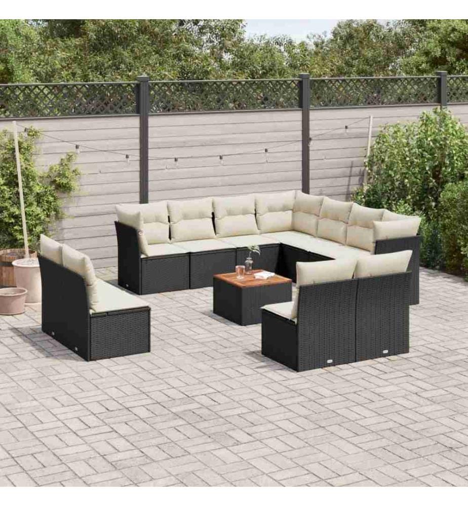 12-tlg. Garten-Sofagarnitur mit Kissen Schwarz Poly Rattan