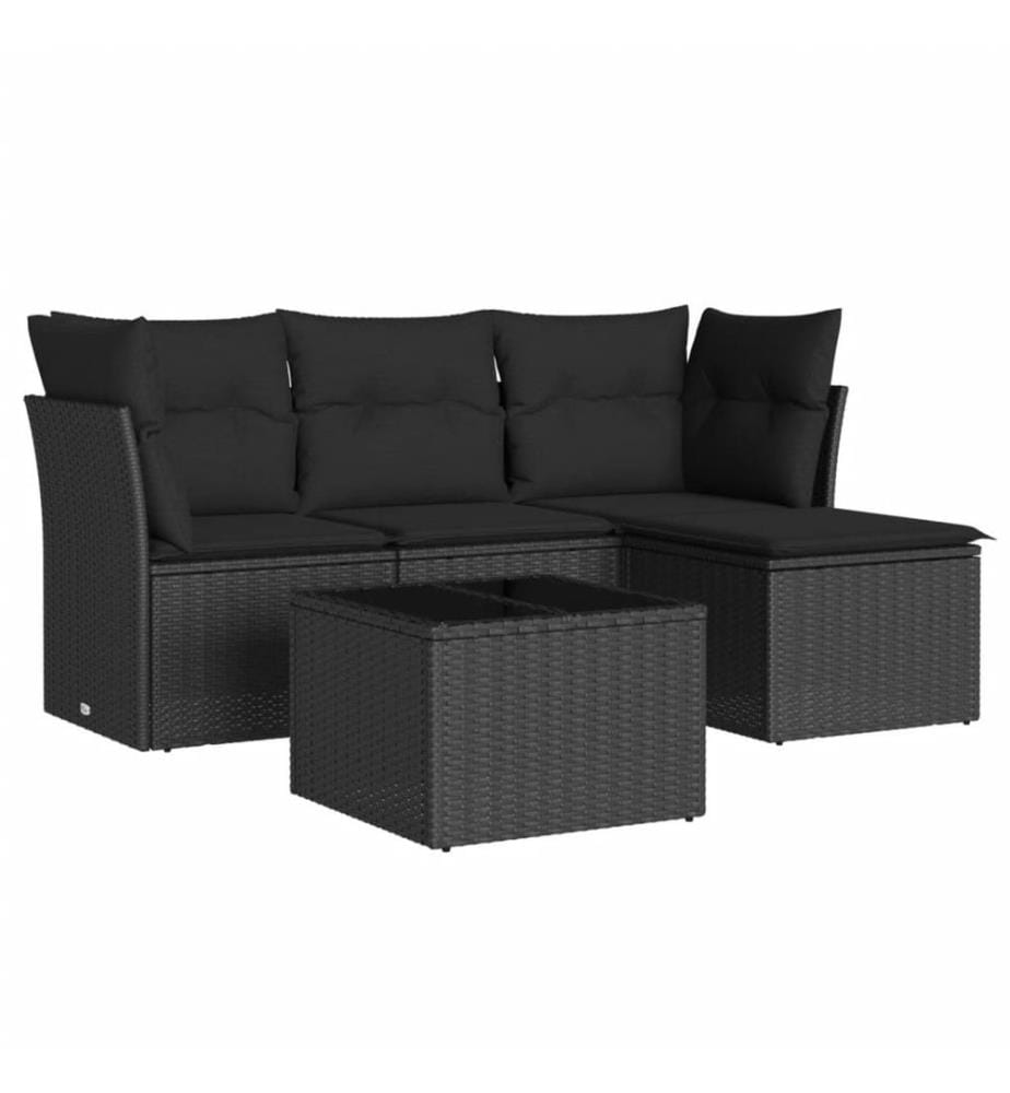 5-tlg. Garten-Sofagarnitur mit Kissen Schwarz Poly Rattan