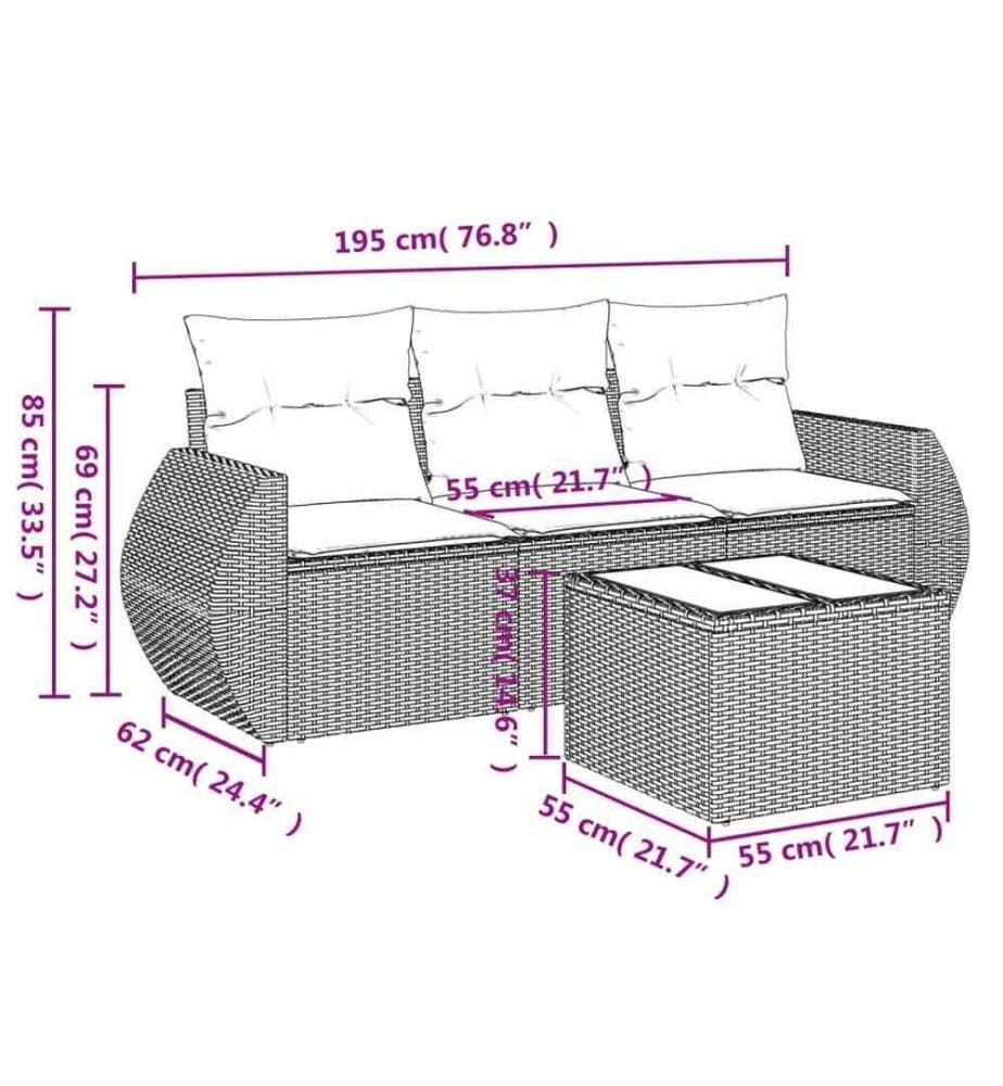 4-tlg. Garten-Sofagarnitur mit Kissen Schwarz Poly Rattan