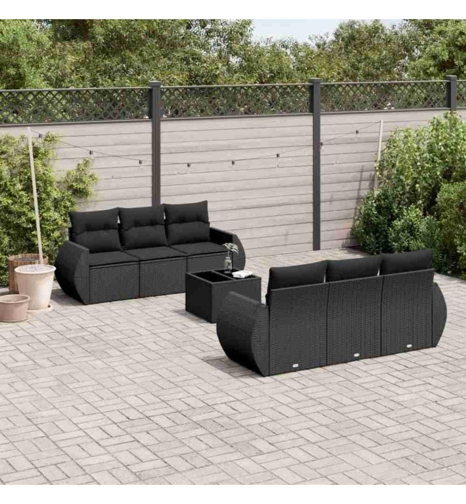 7-tlg. Garten-Sofagarnitur mit Kissen Schwarz Poly Rattan