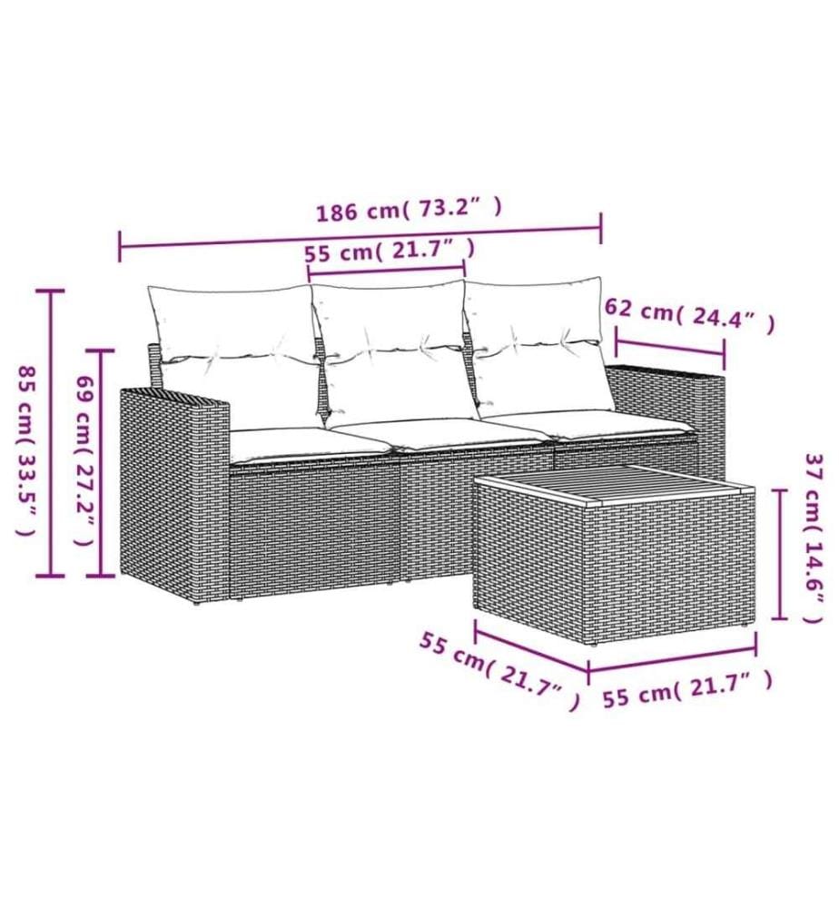 4-tlg. Garten-Sofagarnitur mit Kissen Schwarz Poly Rattan