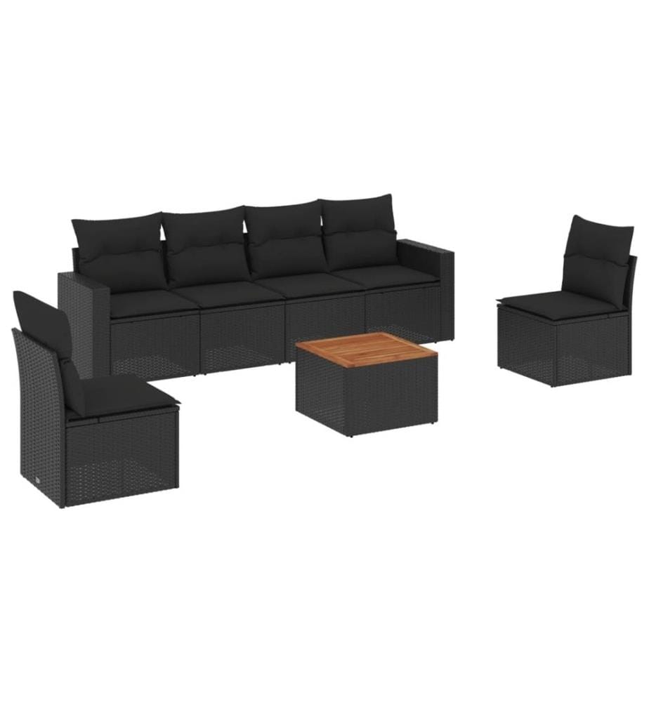 7-tlg. Garten-Sofagarnitur mit Kissen Schwarz Poly Rattan