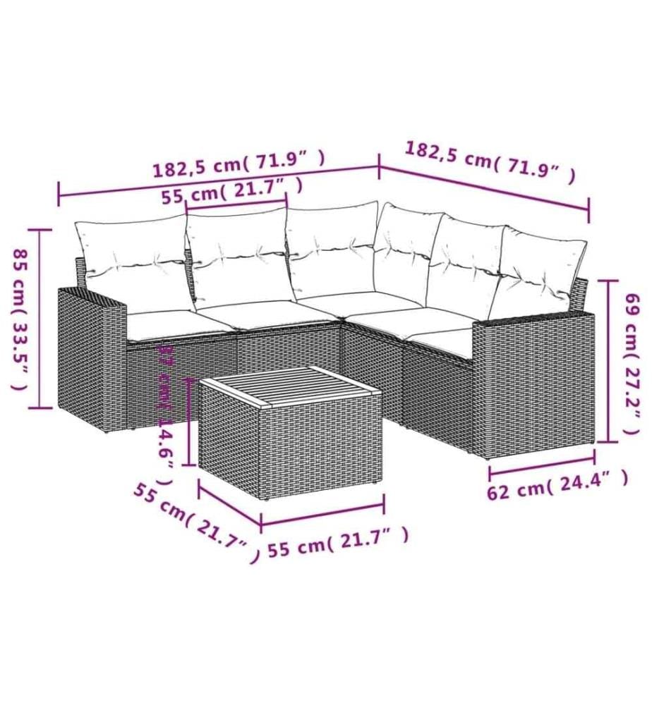 6-tlg. Garten-Sofagarnitur mit Kissen Schwarz Poly Rattan