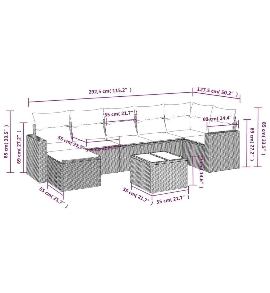 8-tlg. Garten-Sofagarnitur mit Kissen Schwarz Poly Rattan