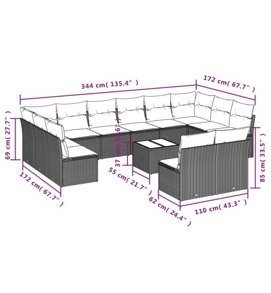 13-tlg. Garten-Sofagarnitur mit Kissen Schwarz Poly Rattan