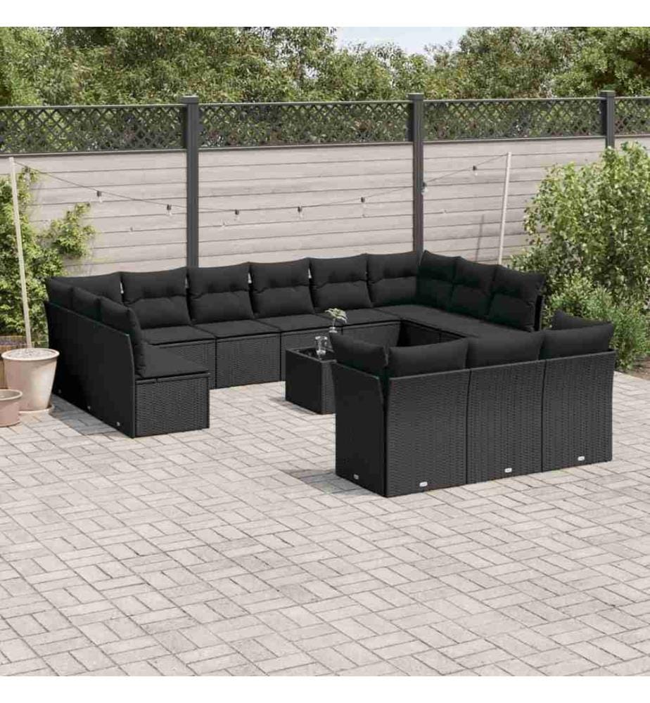 14-tlg. Garten-Sofagarnitur mit Kissen Schwarz Poly Rattan