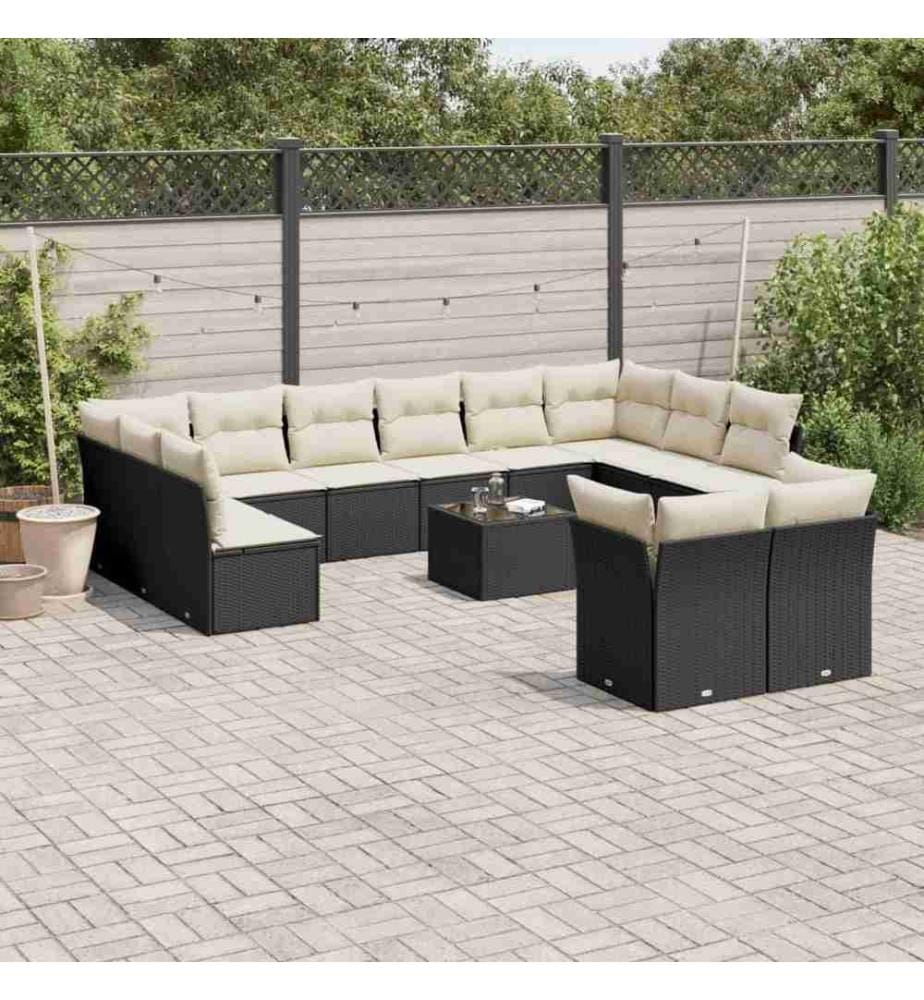 13-tlg. Garten-Sofagarnitur mit Kissen Schwarz Poly Rattan