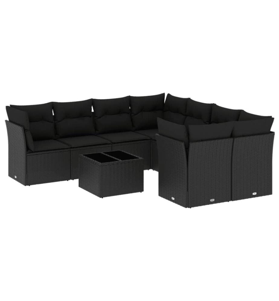 9-tlg. Garten-Sofagarnitur mit Kissen Schwarz Poly Rattan