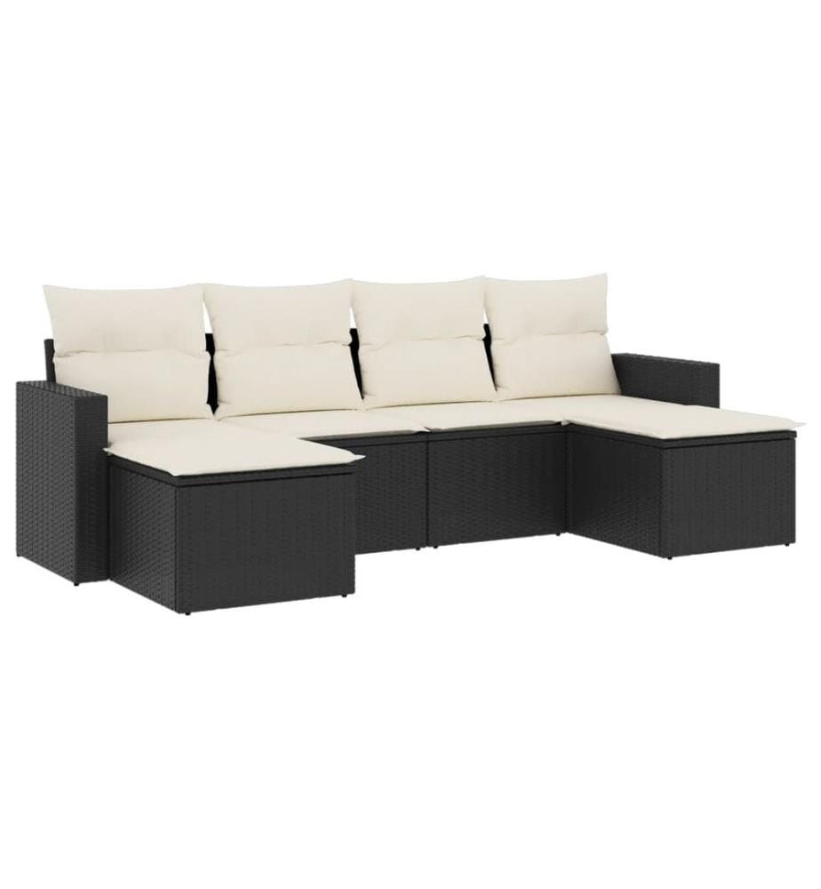 6-tlg. Garten-Sofagarnitur mit Kissen Schwarz Poly Rattan