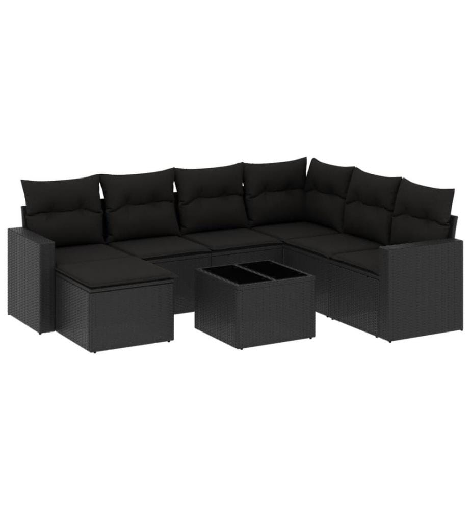 8-tlg. Garten-Sofagarnitur mit Kissen Schwarz Poly Rattan
