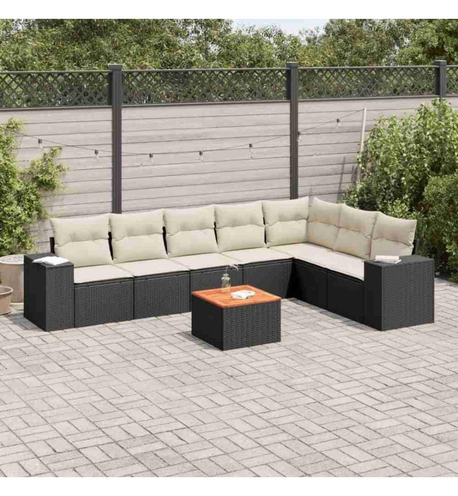 8-tlg. Garten-Sofagarnitur mit Kissen Schwarz Poly Rattan