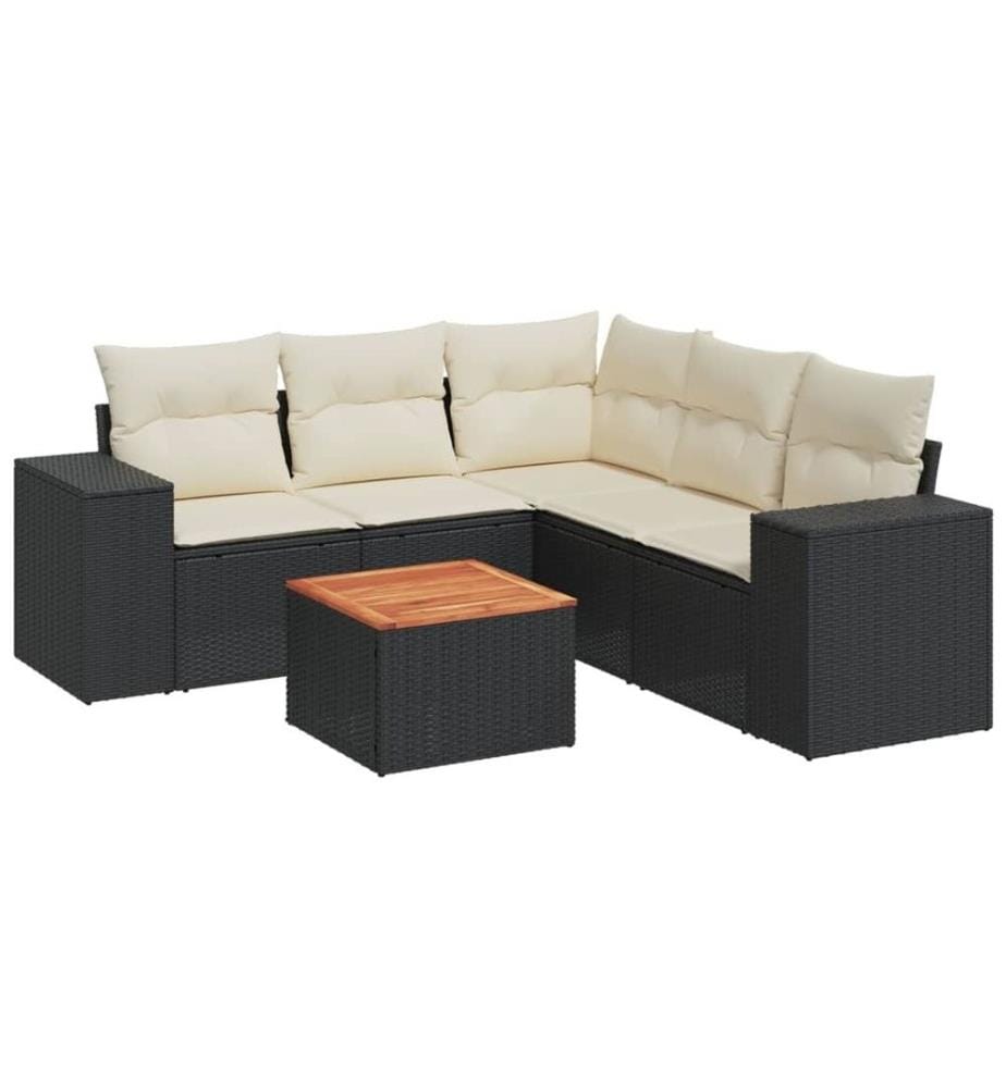 6-tlg. Garten-Sofagarnitur mit Kissen Schwarz Poly Rattan