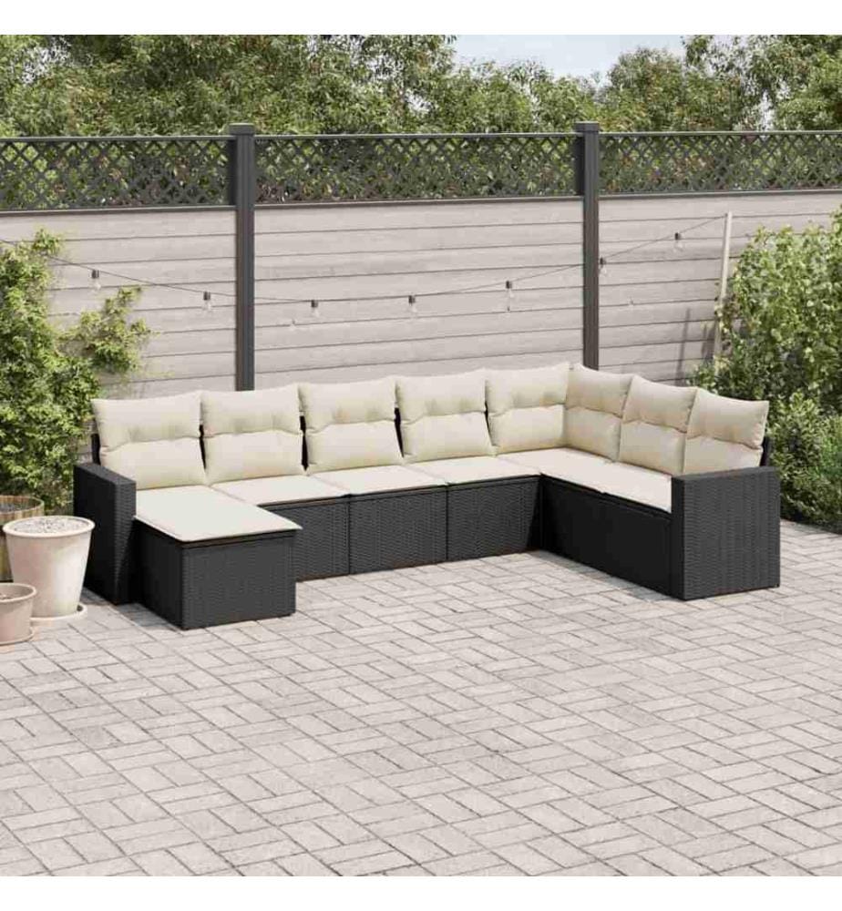 8-tlg. Garten-Sofagarnitur mit Kissen Schwarz Poly Rattan