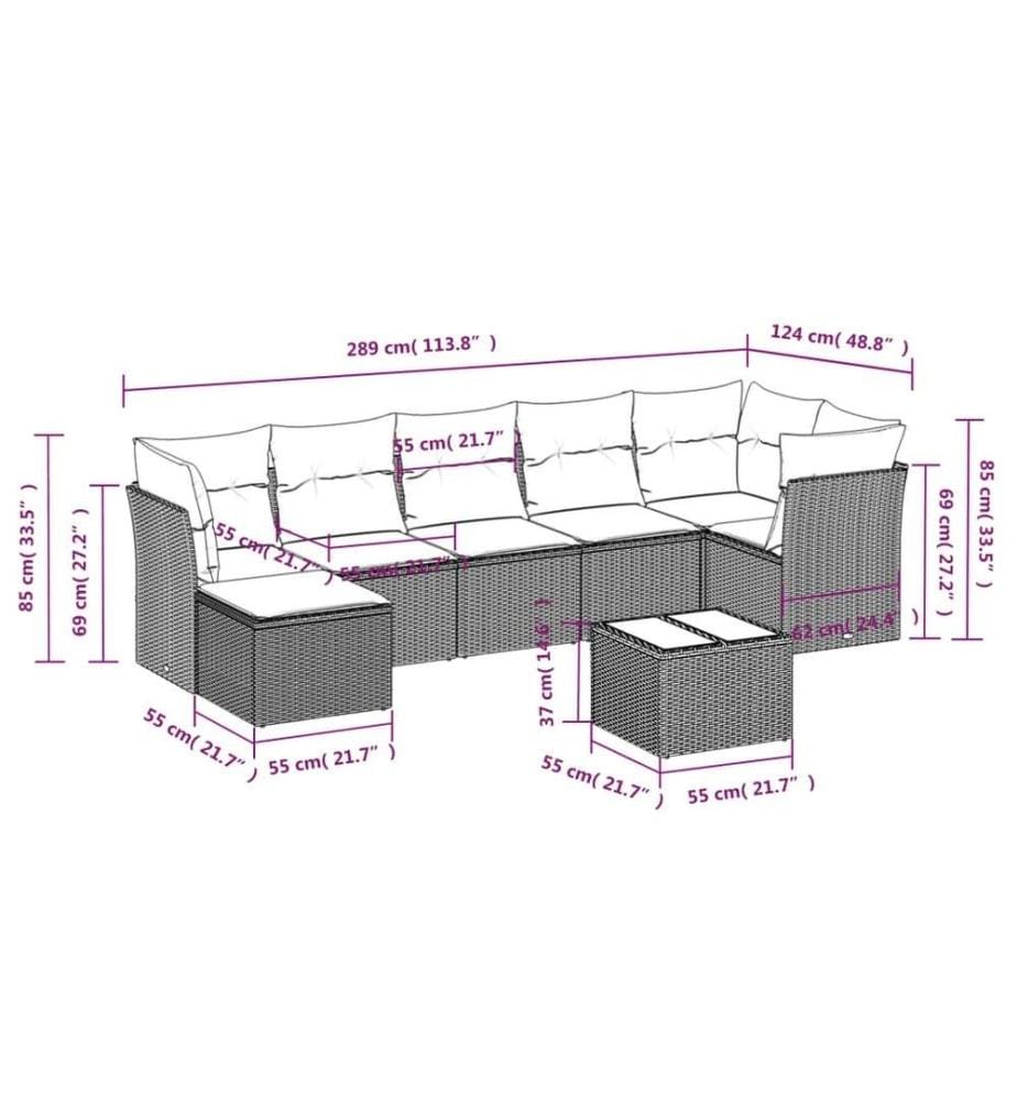 8-tlg. Garten-Sofagarnitur mit Kissen Schwarz Poly Rattan