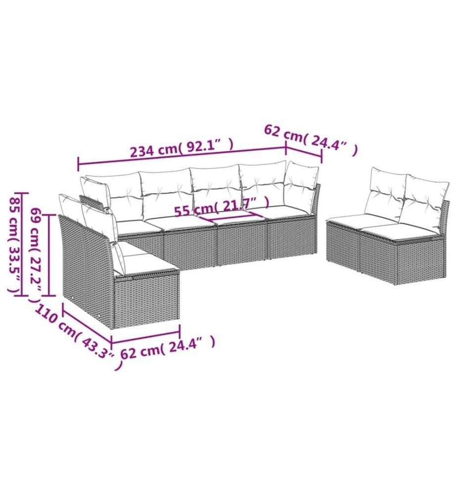 8-tlg. Garten-Sofagarnitur mit Kissen Schwarz Poly Rattan