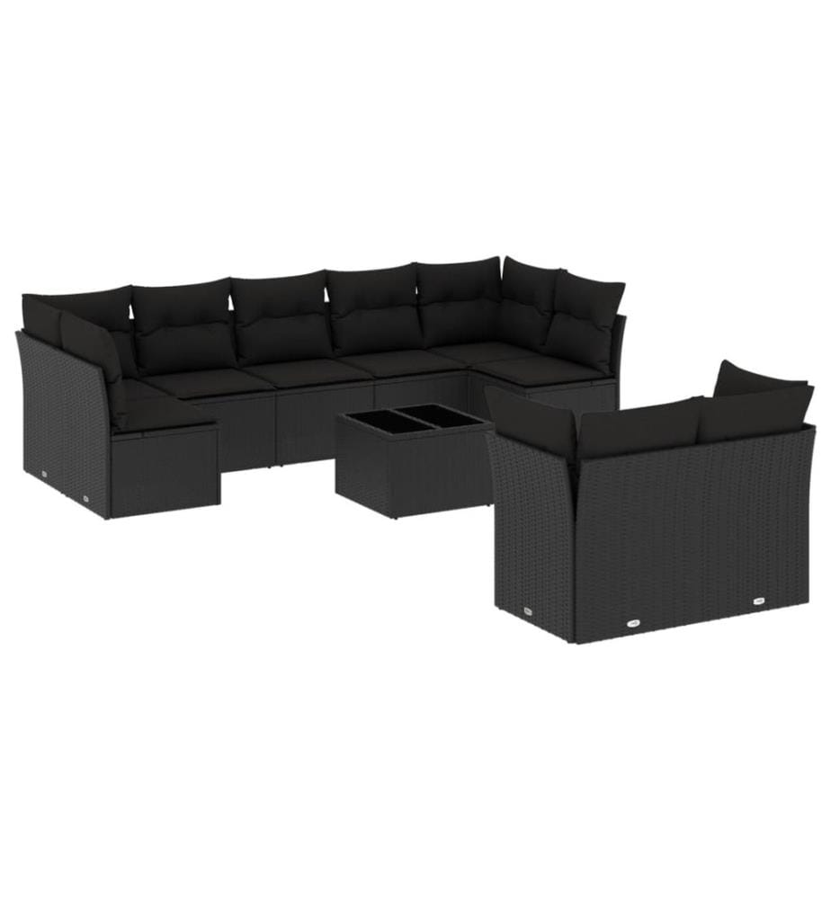 10-tlg. Garten-Sofagarnitur mit Kissen Schwarz Poly Rattan
