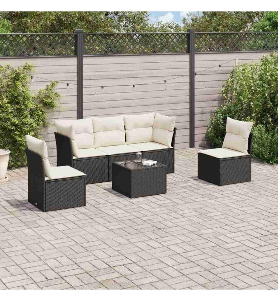 6-tlg. Garten-Sofagarnitur mit Kissen Schwarz Poly Rattan