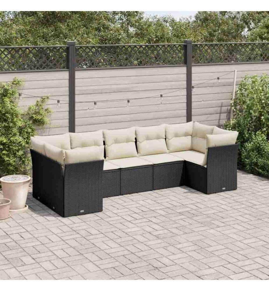 7-tlg. Garten-Sofagarnitur mit Kissen Schwarz Poly Rattan