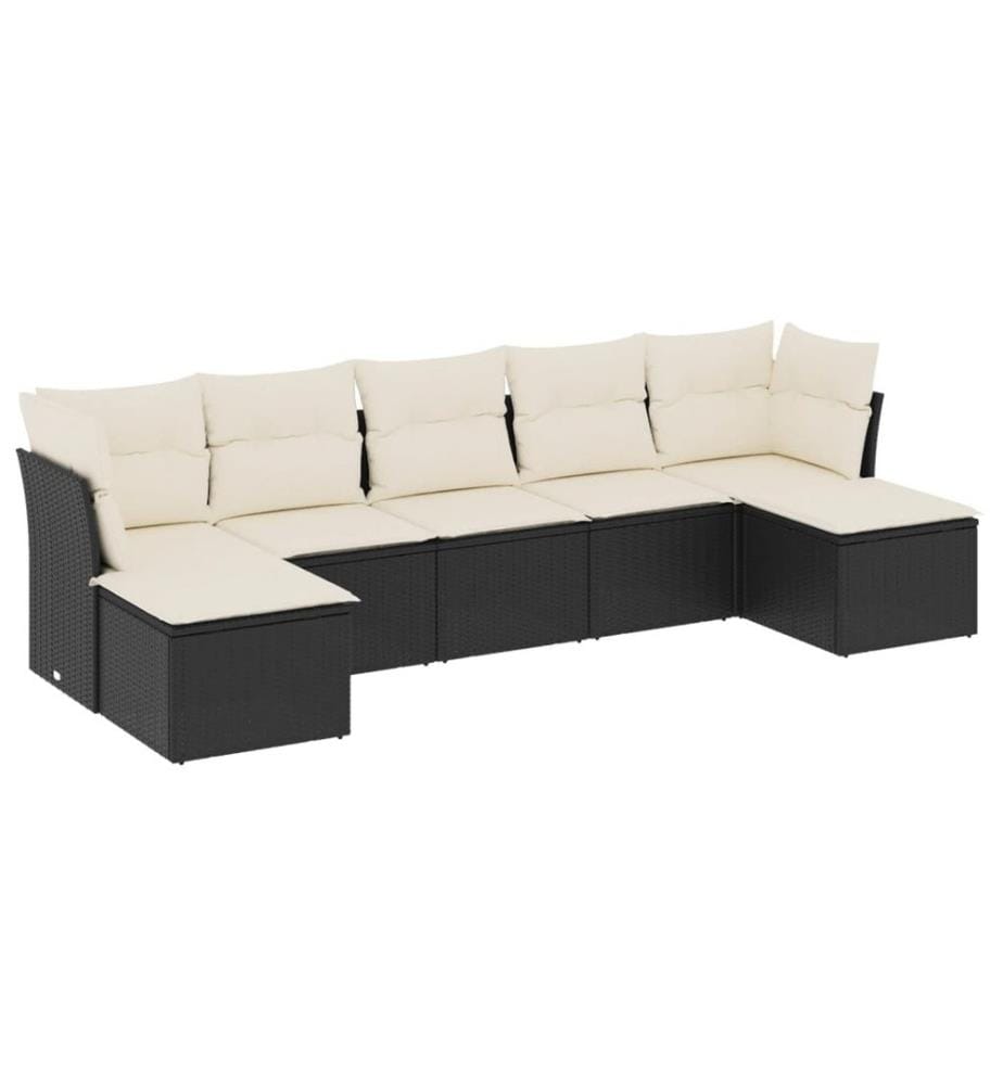 7-tlg. Garten-Sofagarnitur mit Kissen Schwarz Poly Rattan