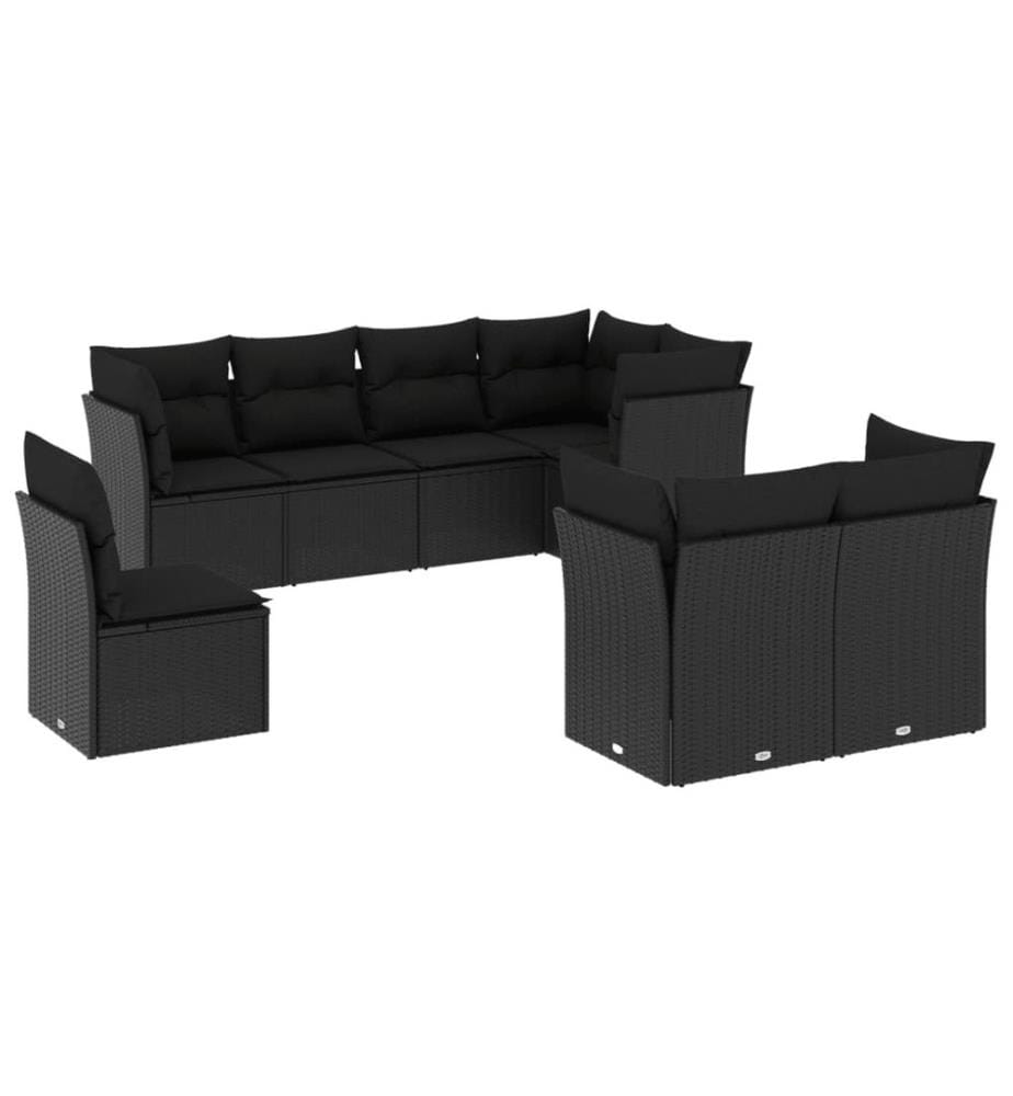 8-tlg. Garten-Sofagarnitur mit Kissen Schwarz Poly Rattan