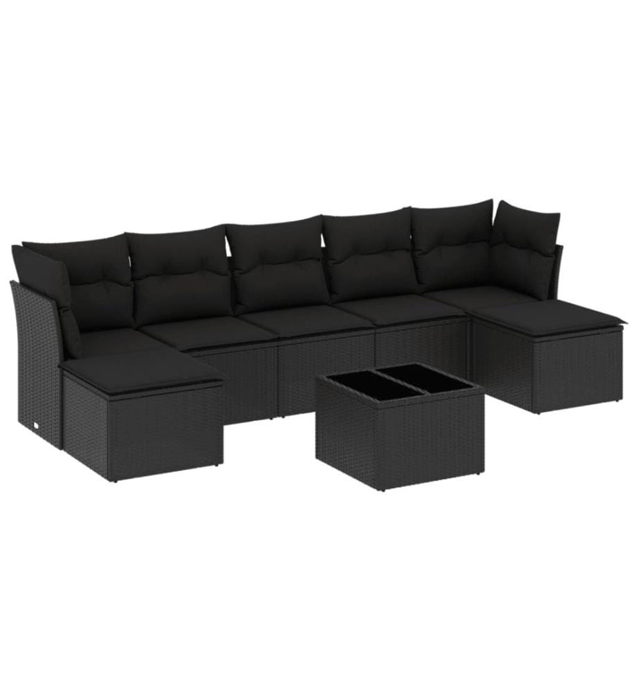 8-tlg. Garten-Sofagarnitur mit Kissen Schwarz Poly Rattan