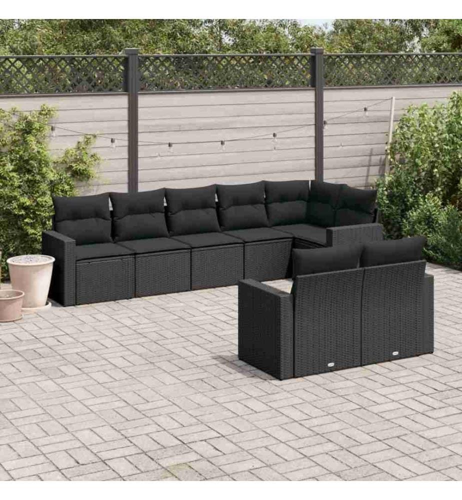 8-tlg. Garten-Sofagarnitur mit Kissen Schwarz Poly Rattan