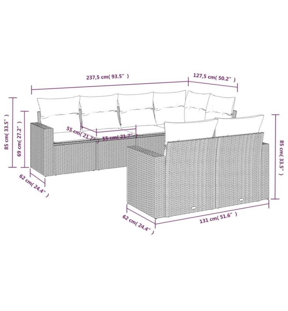 7-tlg. Garten-Sofagarnitur mit Kissen Schwarz Poly Rattan