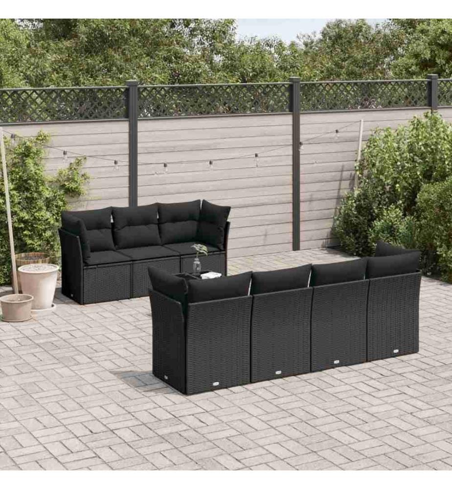 8-tlg. Garten-Sofagarnitur mit Kissen Schwarz Poly Rattan