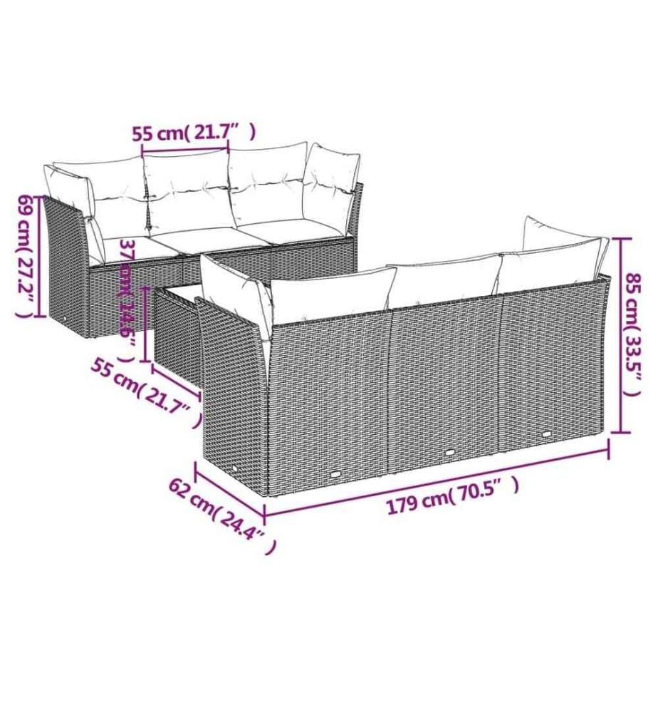 7-tlg. Garten-Sofagarnitur mit Kissen Schwarz Poly Rattan