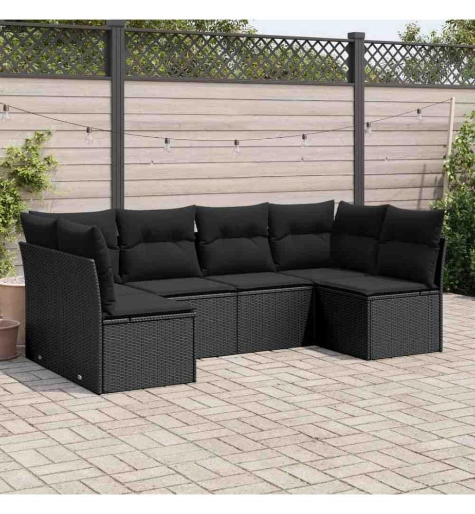 6-tlg. Garten-Sofagarnitur mit Kissen Schwarz Poly Rattan